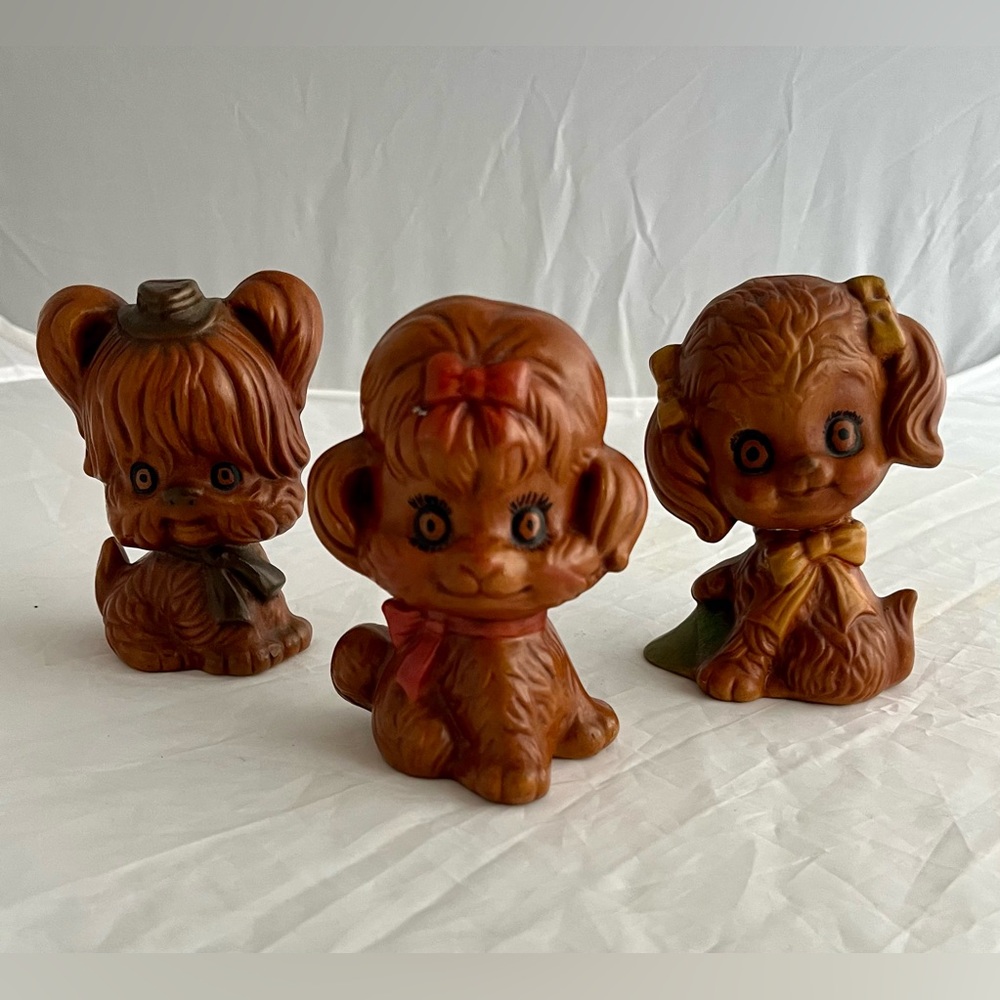 Vintage 50's Chalkware Ceramic Anthropomorphic Dog Family - Set of 3
